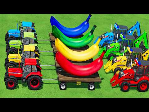 TRANSPORT HUGE BANANA  WITH CASE TRACTORS & WOODEN TRAILERS & CAT LOADERS! FS22
