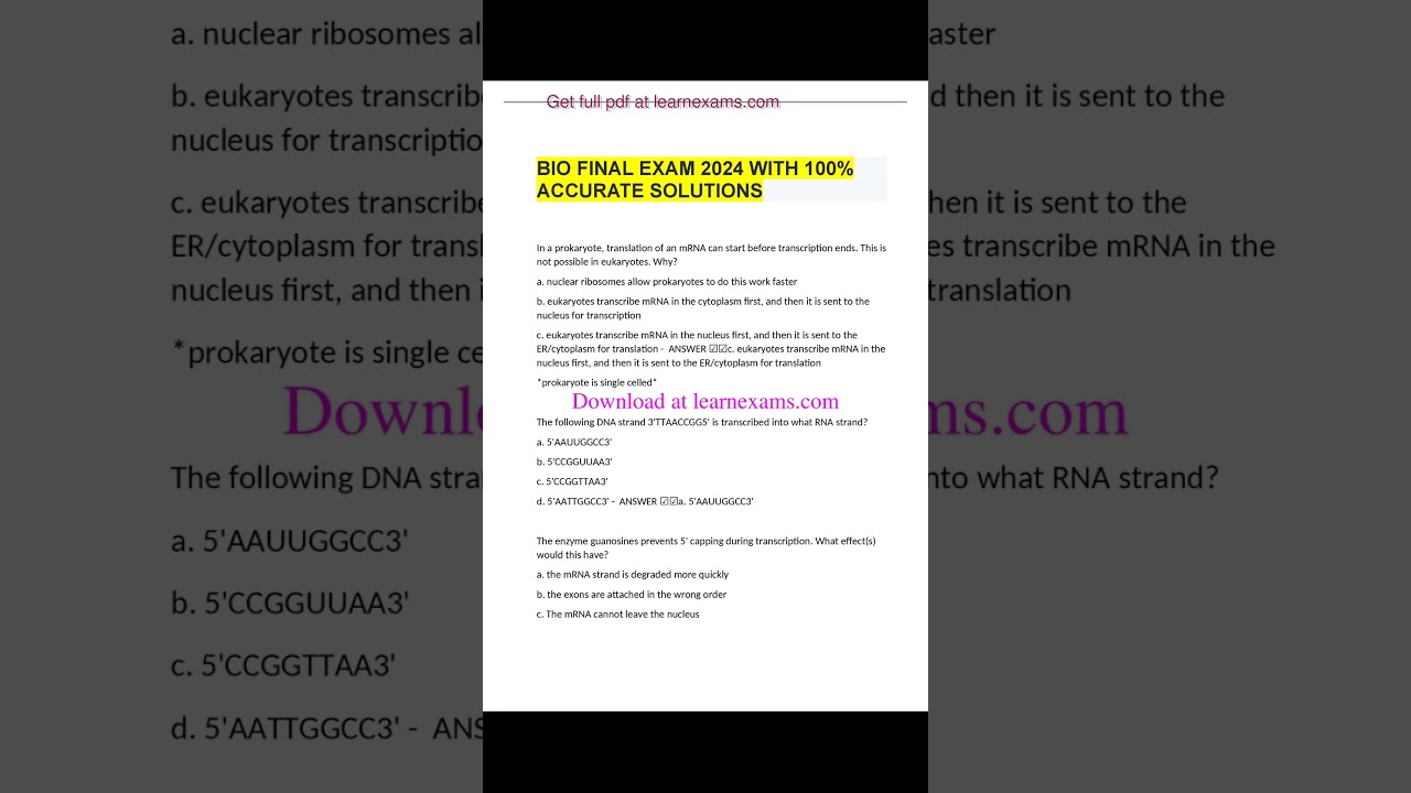 BIO FINAL EXAM 2024 QUESTIONS AND ANSWERS