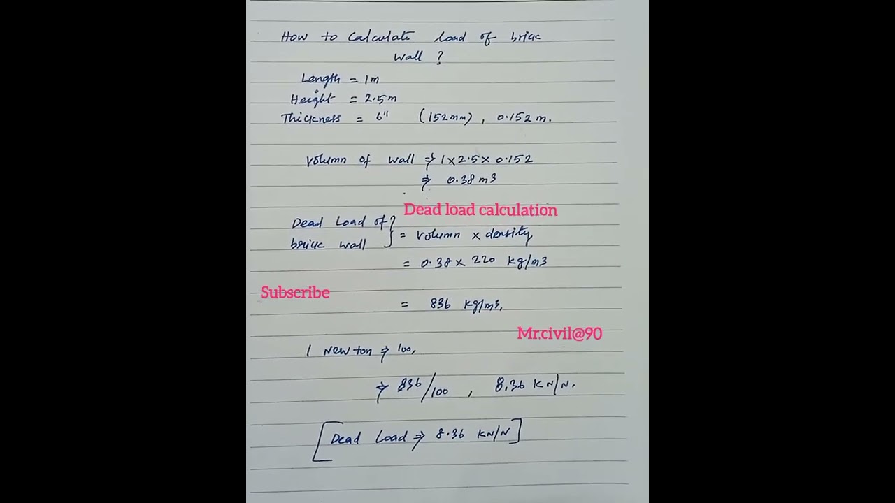 how to calculate dead load for brick wall