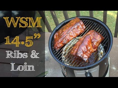 Pork Ribs and Loin on 14.5" Weber Smokey Mountain