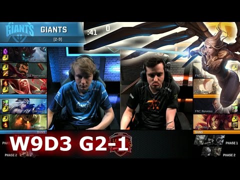 GIANTS vs Fnatic | Game 1 S7 EU LCS Spring 2017 Week 9 Day 2 | GIA vs FNC G1 W9D2