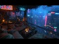 Cozy Balcony Oasis Rain And Ambient Music Cyberpunk Bedroom Above The City 4K 10 Hours