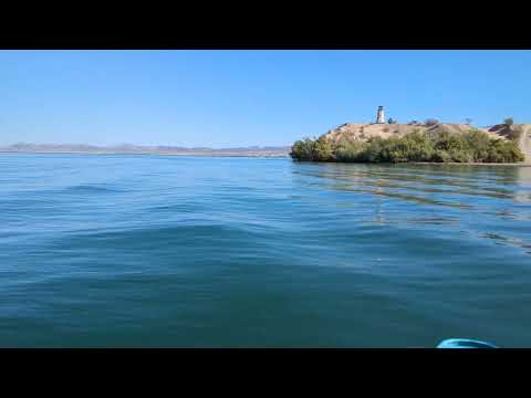 Jet Pack Ma flying over Havasu Island