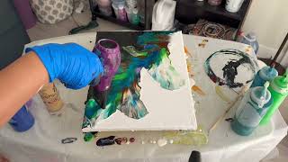 Dutch Bloom on Black & White Base | Leaf-Inspired Acrylic Dutch Pour Painting!! 🌿🌿