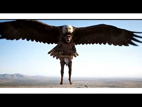 A man being taken to the sky by eagle.