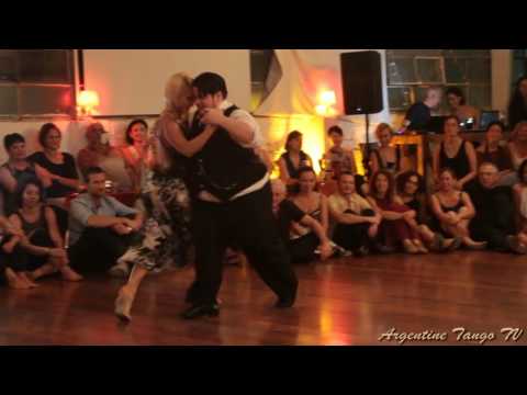  Alejandra Mantinan  and  Aoniken Quiroga  are  dancing  to  "  La Mulateada  "  by  Sexteto Milonguero  at  Tel-Aviv Tango Festival  in  2016