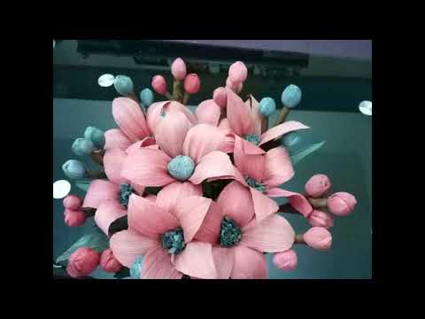 CORN HUSK FLOWER CRAFT WORK BY VIJILA AJITH കോൺ ഹസുക് കൊണ്ട് ഉണ്ടാക്കിയ പൂക്കൾ