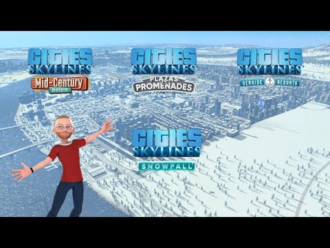 Cities Skyline -  Let's Look at New DLC Plazas and Promenades in Snowfall