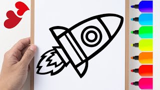 How to Draw a Rocket Ship | Easy Step-by-Step Tutorial | Kids Drawing and Coloring