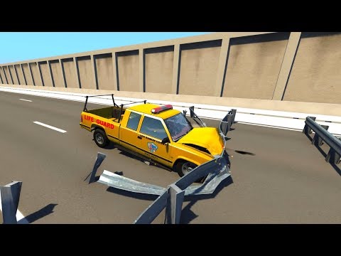 Consecutive Guardrails High Speed Crash Testing - BeamNG DRIVE