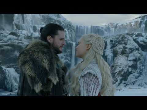 Jon snow kisses Daenerys in front of Dragons. Game of thrones season 8 ep 1