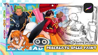 [Procreate Speedpaint] One piece fan art! Egghead Luffy, Nami and Zoro