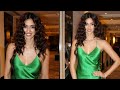 Actress Disha Patani In Green Satin Maxi Dress