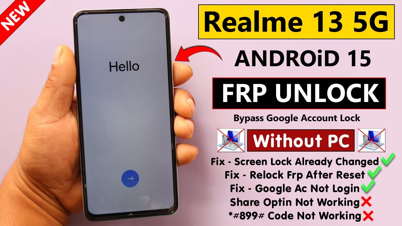 Realme 13 5G Android 15 Frp Unlock/Bypass Without PC -Fix Relock FRP After Reset/Google Ac Not Login
