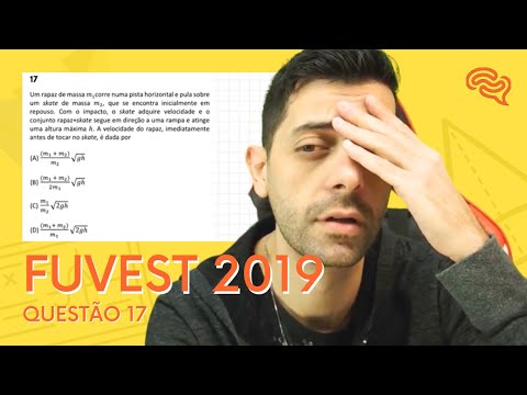 FUVEST 2019 - Q17 - A boy of mass m1 runs on a horizontal track and jumps over