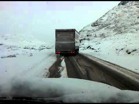 IRT Hebrides - MacAskill's Lorry Fish-Tailing going up snowy Clisham