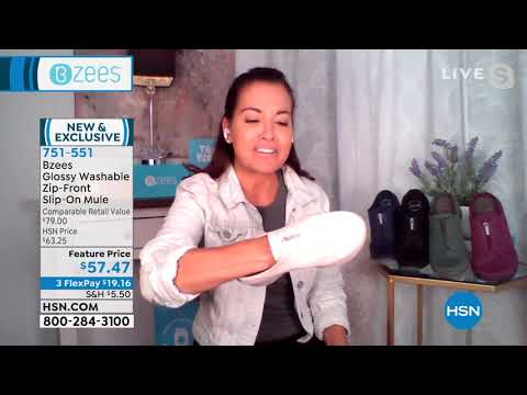 Bzees Glossy Washable Zip Front SlipOn Mule