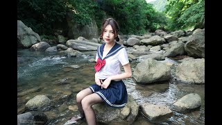 [4K] 夏天就是要跟學妹來溪邊玩水呀-小咪寶寶, 水手服, セーラー服, 세일러복,sailor uniform