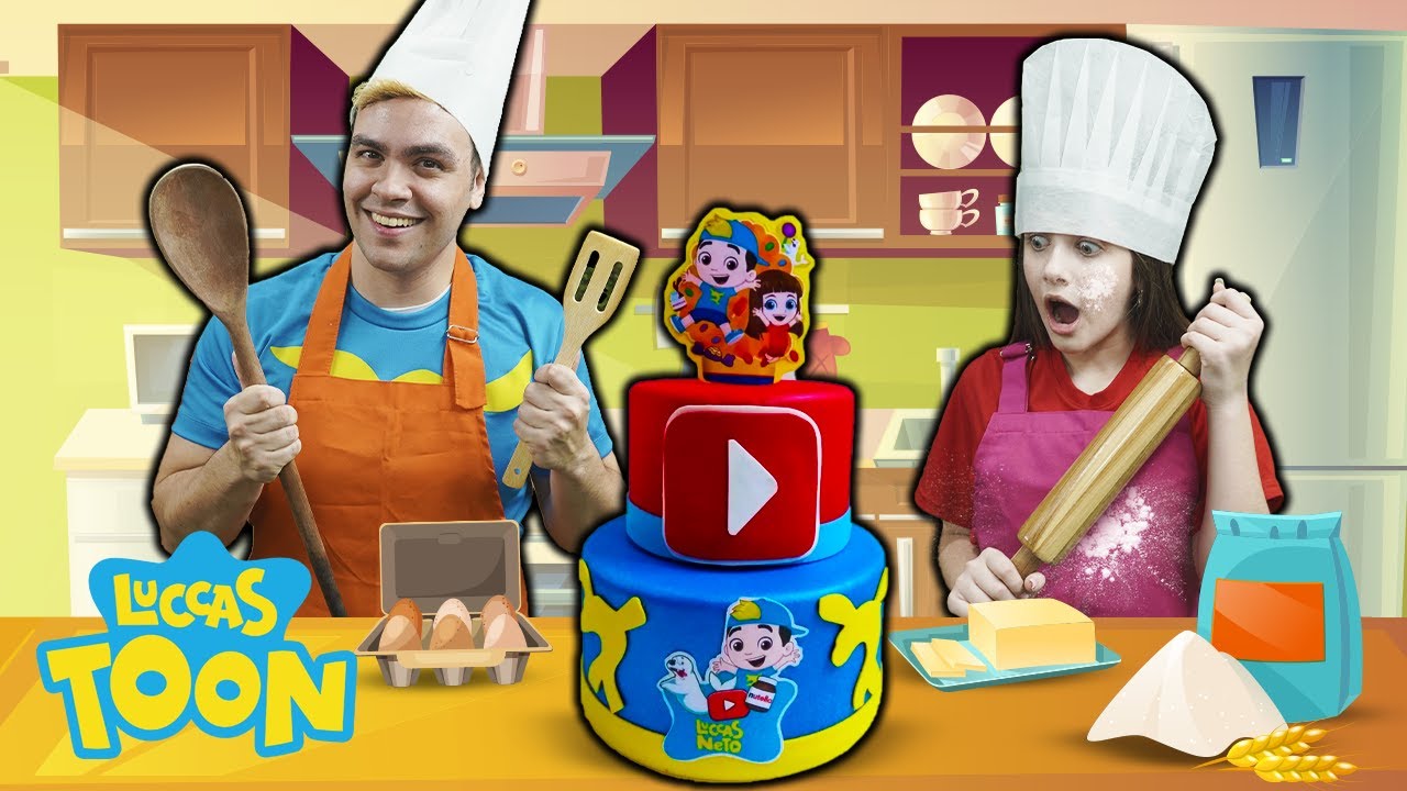 LUCCAS NETO E GI COMERAM O BOLO DE ANIVERSÁRIO DA FESTA