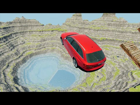 Cars jump into the quarry with water | BeamNG.drive