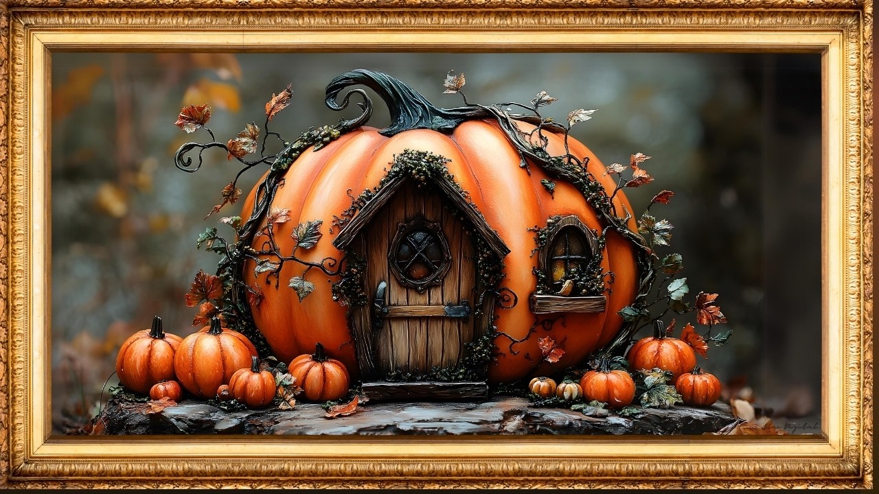 Halloween Fall Pumpkin Cottage | Slideshow | Art Frame Screensaver | Art for your 4K TV