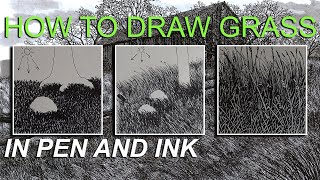 How to Draw Grass Tutorial, in Ink Pen, three step by step drawing examples