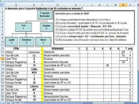 Cálculo MRP Planejamento Necessidades Material PCP produção estrutura produto exemplo aula 2