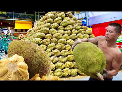 Giant DURIAN & JACKFRUIT Cutting Skills - Thai street Food