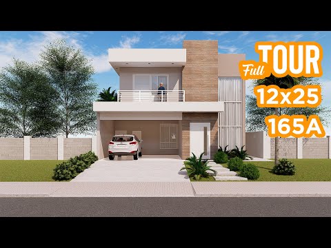 House Project 12x25 meters | Floor plan with master suite and balcony - Full Tour | 165A