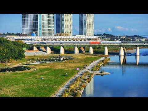 Tokyo 4K Walk - A Relaxing Weekend Stroll Along Tama River Area