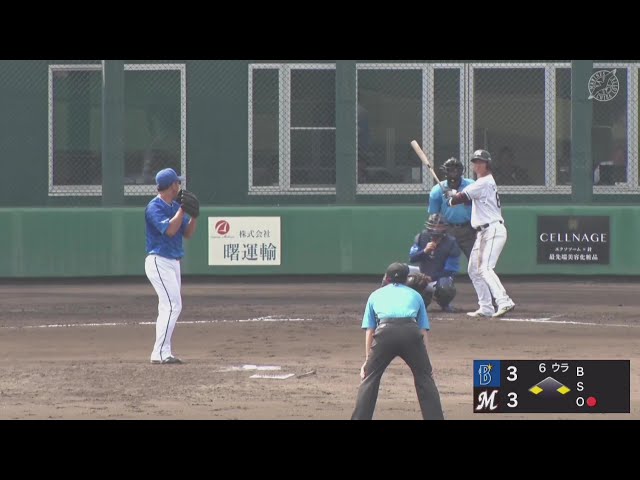 【ファーム】勝ち越しに成功!! マリーンズ・茶谷健太 センター前にタイムリーを放ちアピール!! 2025年8月22日 千葉ロッテマリーンズ 対 横浜DeNAベイスターズ