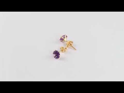 VP Jewels: 18K Solid Yellow Gold and 5MM Genuine Amethysts Earrings