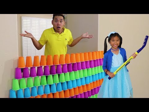 Wendy Pretend Play STACKING Game with Giant Cup Wall Video