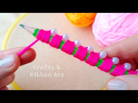 It's so Beautiful !! Super Easy Woolen Flower Making Trick Using Pencil - DIY Woolen Flowers