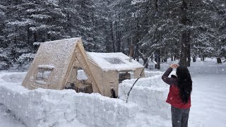 Download lagu HEAVY SNOWFALL ❄️ | LIVING IN A HOT TENT WITH A STOVE mp3