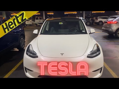 Aluguel de Tesla HERTZ | Recolha no aeroporto JFK | Carregamento e preparação para viagem