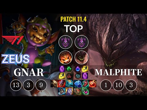 T1 Zeus Gnar vs Malphite Top - KR Patch 11.4