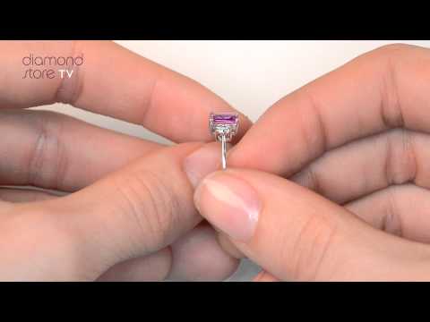 FET37-RUY - 18K White Gold Diamond and PINK SAPPHIRE Ring 0.06ct