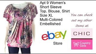Apt 9 Women's Women's Short Sleeve Top Size XL Multi Colored Embellished