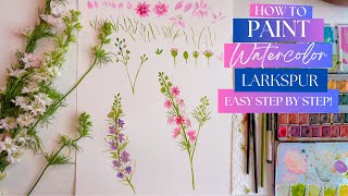 How to Paint Watercolor Larkspur (the easy way!) Step By Step in depth tutorial with Download
