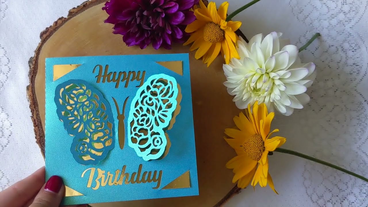 3d butterfly birthday card SVG template for Cricut and Silhouette cut machines.