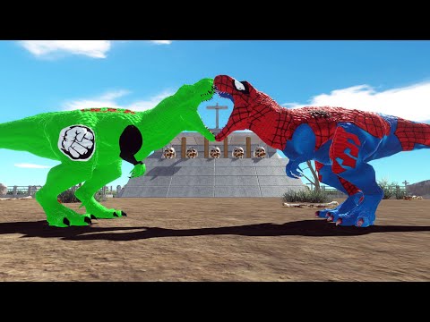 T-REX SPIDERMAN VS T-REX HULK DEATH FALL - Animal Revolt Battle Simulator