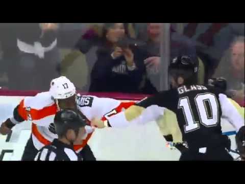 Tanner Glass vs Wayne Simmonds fight Feb 20 2013 Philadelphia Flyers vs Pittsburgh Penguins NHL