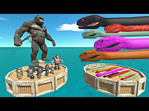 Giant Snake Coliseum Challenge | King Kong + Mutant Primates vs Giant Snake Team - ARBS