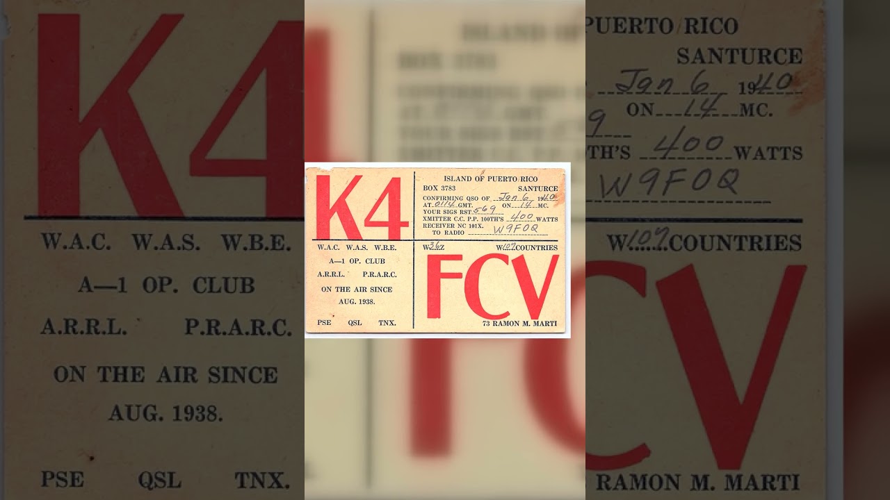QSL Card, K4FCV, Puerto Rico, 1940 Postmark Video