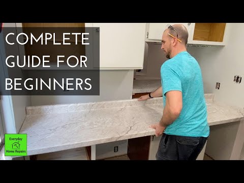 YouTube video about Step-by-step instructions on how to install a pre-made plastic laminate countertop in your kitchen or bathroom.