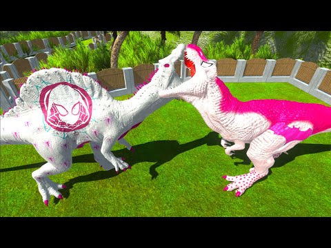 GHOSTSPIDER SPINOSAURUS vs BATGIRL T-REX DEATH RUN - Animal Revolt Battle Simulator