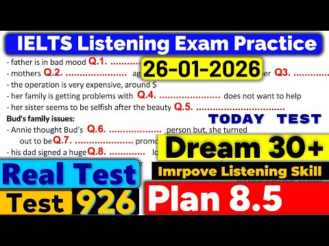 IELTS Listening Practice Test 2026 with Answers | Recent Exam - 26.01.2026