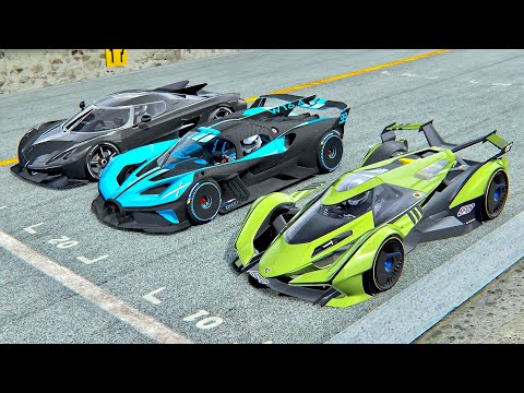 Bugatti Bolide vs Lamborghini V12 Vision GT vs Koenigsegg Jesko Absolut - Drag Race 20 KM