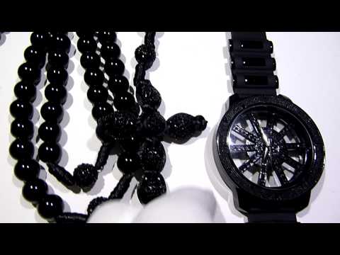 $99 NEW YEAR COMBO#16! Jet Black Rosary Chain + Iced See-Thru Watch - Lab Made Jewelry